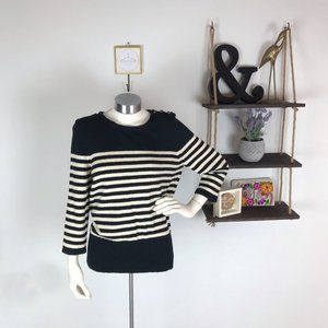J. McLaughlin Black Tan Striped Sweater